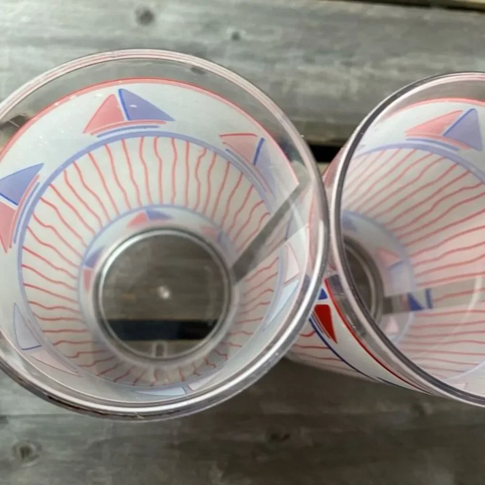 Lot Of 3 Vintage Thermo-Serve Sailboat Tumblers Red White Blue